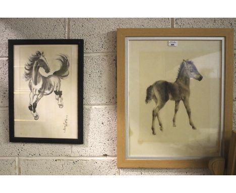 Two 20th century horse prints. Comprising a signed print, 39.5cm x 50cm and a vintage Xu Beihong galloping horse print, 23cm 