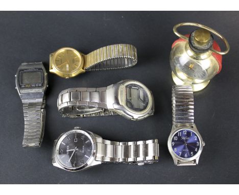 A collection of watches. Including examples by Citizen, Rotary, Reflex, etc, together with a desk thermometer
