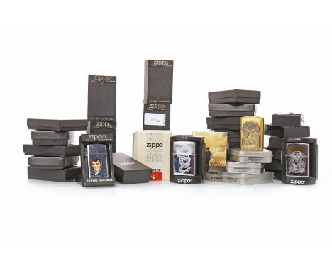 COLLECTION OF ZIPPO LIGHTERSincluding designs such as Harley Davidson, John Wayne and Robert Burns, all in original packaging