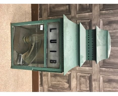INTERESTING 19TH CENTURY RAILWAY PLATFORM LAMP FOR LUIB STATION the green painted metal wall mounting lamp with three tier pa