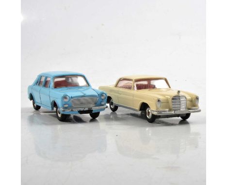 Corgi Toys 230 Mercedes-Benz 220SE, boxed, and a Dinky Toys 140 Morris 1100, boxed.