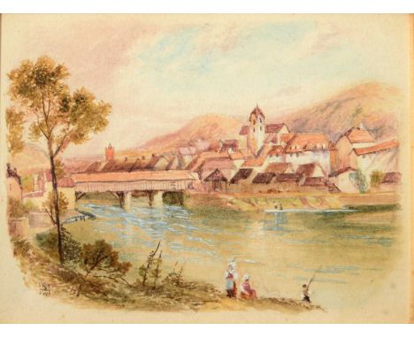 R. H. Walker, Lake Constance and The Rhine at Rheinfelden, a pair, both monogrammed, watercolours, 11cm x 15cm.