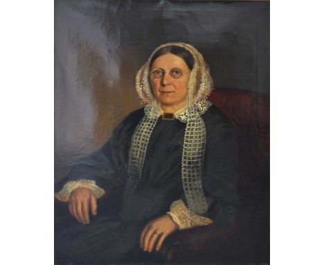 Victorian School, Portrait of a Lady seated,unsigned, oil on relined canvas,97x75cm, in large gilt frame.