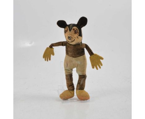 Dean's Rag Book doll Mickey Mouse soft toy, c1930s, 17cm tall, metal button eyes.