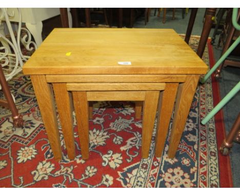 A MODERN LIGHT OAK NEST OF TABLES, W 55 cm (LARGEST)