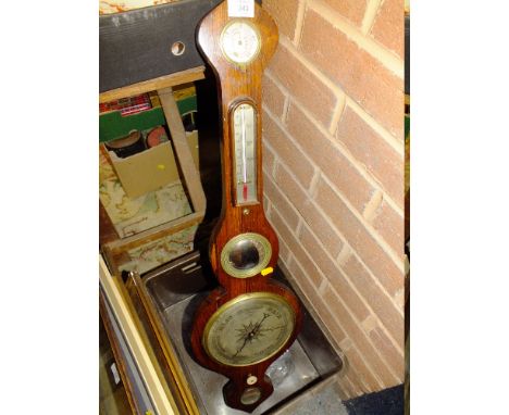 AN ANTIQUE ROSEWOOD ONION SHAPED BAROMETER , A/F - MERCURY THERMOMETER DAMAGED