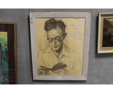 AN INDISTINCTLY SIGNED FRAMED PENCIL PORTRAIT STUDY OF DOCTOR ROB WILLIS BROWN DATED 1954 PICTURE SIZE - 55CM X 33CM