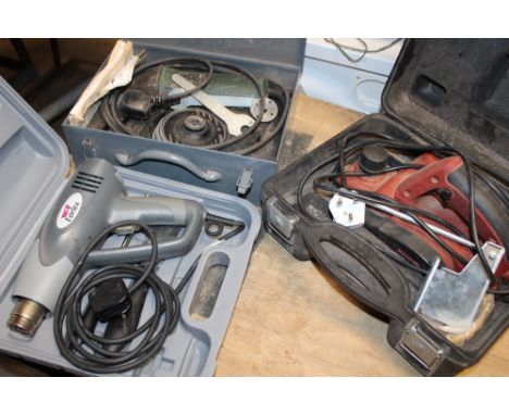 A CASED BOSCH GRINDER, CHAMPION SANDER AND EARLEX HEATGUN
