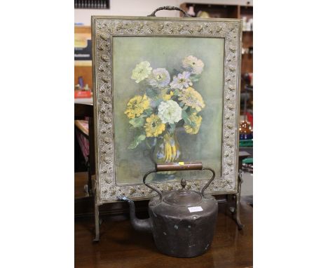 A FIRESCREEN TOGETHER WITH A COPPER KETTLE