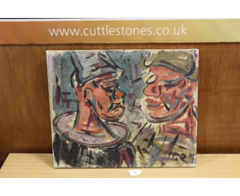 G. R. M. (XX).  An impressionist head and shoulder study of two clowns. Signed with initials lower right, oil on canvas, unfr