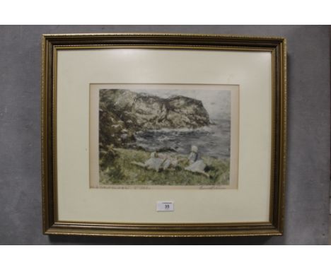 ROBERT GEMMELL HUTCHINSON (1860-1936). A rocky coastal scene with young girls resting, 'When the Guillemots Leave for the Sea