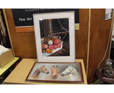 A FRAMED AND GLAZED SIGNED LIMITED EDITION PRINT ENTITLED FISH WHARF DETAIL/7 BY H J JACKSON 8/50, TOGETHER WITH A FRAMED AND