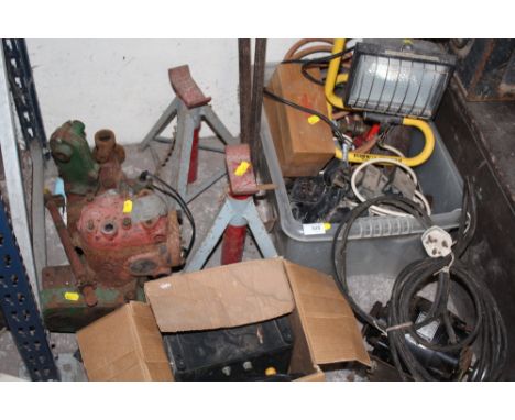 TWO AXEL PROPS, TWO CROWBARS PLUS A SELECTION OF PARTS, A STUART MARINE ITEM ETC