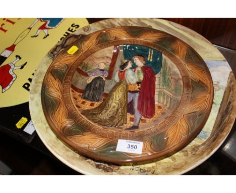 A BURLEIGH WARE HAND PAINTED CERAMIC CHARGER, MARKED GRETNA GREEN 5705, TOGETHER WITH A BESWICK ROMEO AND JULIET WALL HANGING