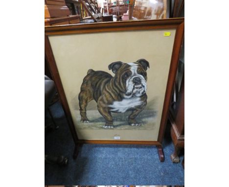 JIM' BY K.C.BROWN - 1954 A COLOURED SKETCH, SET IN A MAHOGANY FIRESCREEN H-81 CM W-60 CM