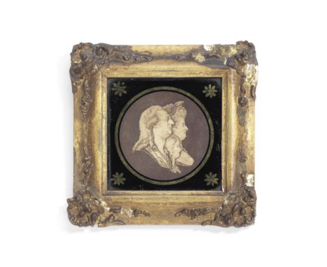 A late 18th century miniature stipple engraved circular profile portrait of Louis XVI, Marie Antoinette and the Dauphinset wi