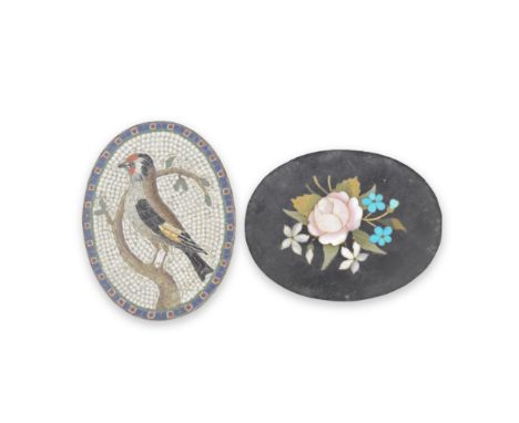 Manner of Giacomo Raffaeli (Italian, 1753-1836): An early 19th century small oval micromosaic plaque of a goldfinch together 