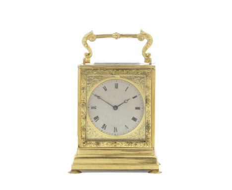 A third quarter 19th century English gilt brass cased carriage timepiecethe 'multi-piece' rectangular case with inset bevelle