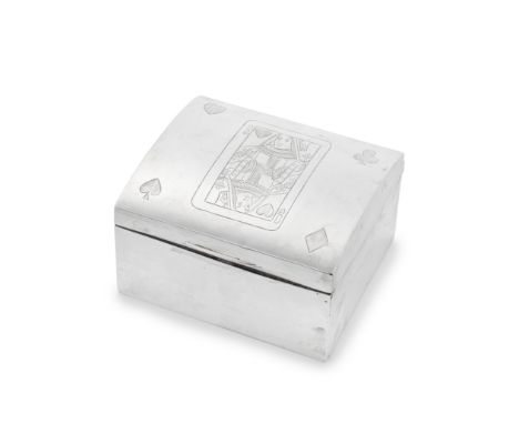 A silver cigarette boxmaker's mark rubbed, Birmingham 1910 Rectangular form with plain side, the curved hinged cover engraved