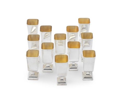 Twelve Italian silver liqueur cupsVavassori and Pirovano, Milan circa 1970 Tapering shaped-rectangular form, polished exterio