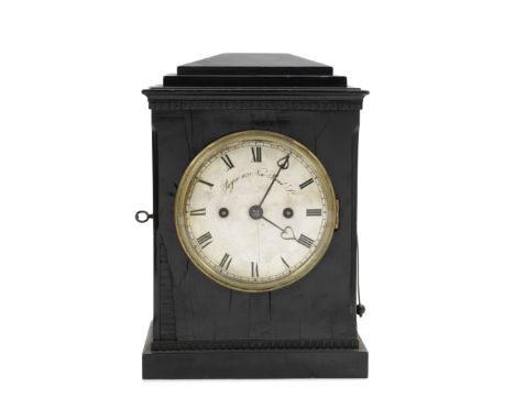 A mid 19th century ebonised table clock with pull repeatthe dial and movement signed Payne, 163 New Bond St.the rectangular c