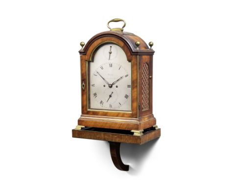 A very early 19th century brass mounted mahogany single pad top bracket clock with wall bracketthe dial signed James Amos Sco