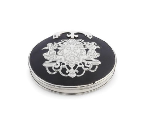 An 18th century tortoiseshell and silver snuff boxunmarked  Of oval form, silver-mounted tortoiseshell body, the hinged cover