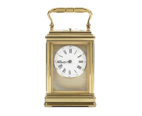A late 19th century brass carriage clock with repeatthe movement stamped Payne &amp; Co, 163 Bond Street, London, the movemen
