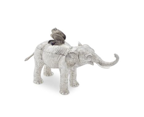 A novelty elephant singing bird boxearly 20th century, probably German, unmarked Electroplated, modelled as a standing elepha