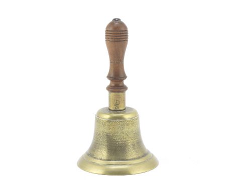 A Second World War RAF 'Scramble Bell',British, circa 1940,the brass bell with stained wooden handle, marked to one side with