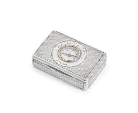 A George III silver and gilt snuff box with gold mounted compassDaniel Hockley, London 1814 Of rectangular form, the hinged c