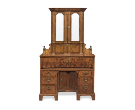 An important Irish George I walnut and featherbanded, sycamore, cedar and marquetry 'architectural' secretaire cabinet&lt;br/