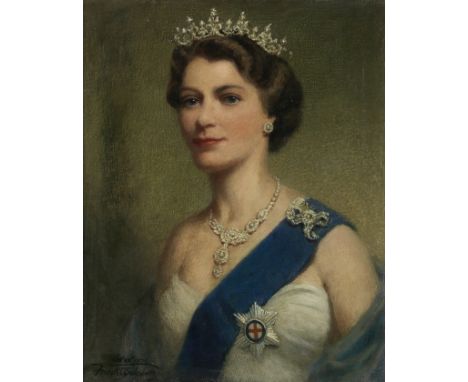 Frank O. Salisbury RI, ROI, RP (British, 1874-1962)Portrait of Queen Elizabeth II (1926-2022) signed and dated 'Oct 22 1956/F
