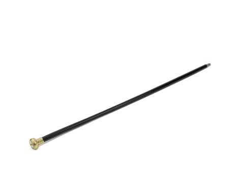 A third quarter 19th century Continental yellow metal mounted watch gadget canecirca 1860-70, the mounts apparently unmarked,