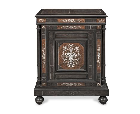 A French 19th century ebony, thuyawood and engraved ivory marquetry hauteur d'appui or pier cabinet1860-1880Inlaid with scrol