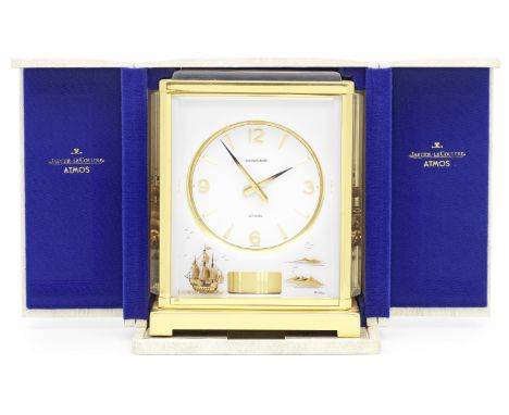 A mid-20th century Jaeger Le Coultre 'Marina' Atmos Clocksigned Jaeger-Le Coultre, Calibre 526-5the lacquered brass framework