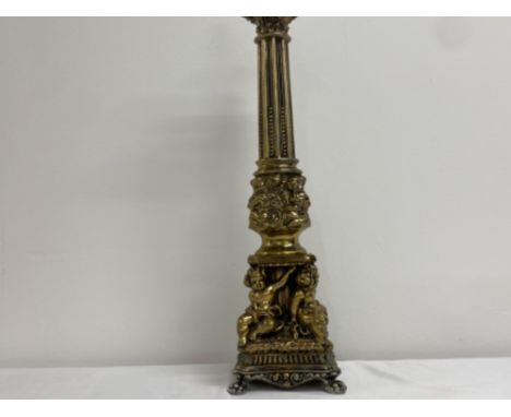 Vintage brass metal column &amp; cherub lamp based tabs lamp - height 62cm