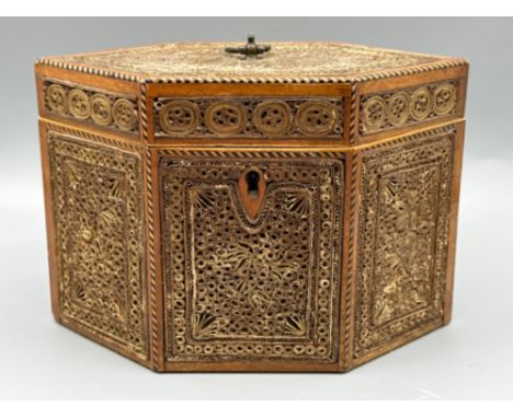Antique hand made rolled paper &amp; wooden tea caddy - 12x18cm