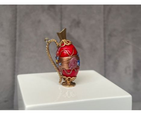 A Sunning Hallmarked 9ct Gold and Enamel Ornate Beads Jug charm - weighing 8.22 grams&nbsp;and 3.5cm in height&nbsp;