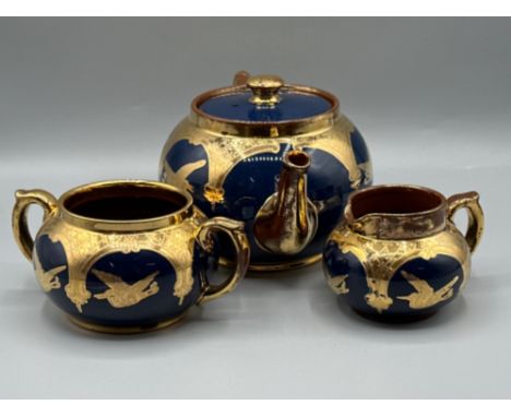 Antique Gibson &amp; Sons Burslem Cobalt Blue teapot, milk &amp; sugar bowl 3 piece set