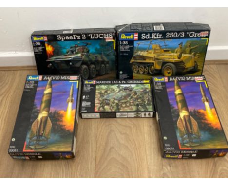 5x large boxes of plastic Revell army model kits to include missiles tanks etc