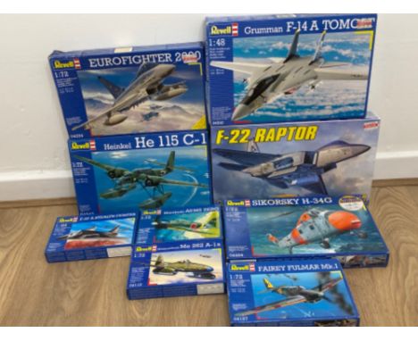 9x boxed Revell army aircrafts to include eurofighter and F-22 Raptor