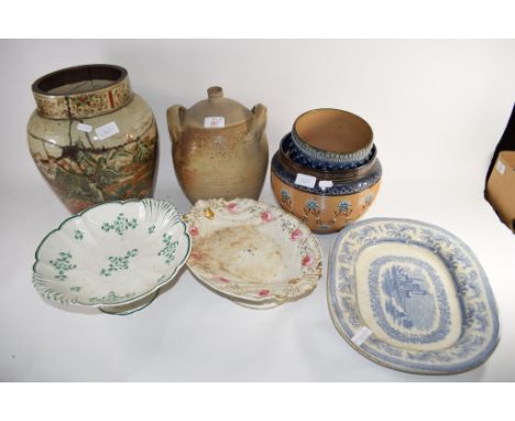 TWO DOULTON JARDINIERES AND A FURTHER ORIENTAL POTTERY LARGE VASE (A/F), TOGETHER WITH OTHER CERAMIC ITEMS