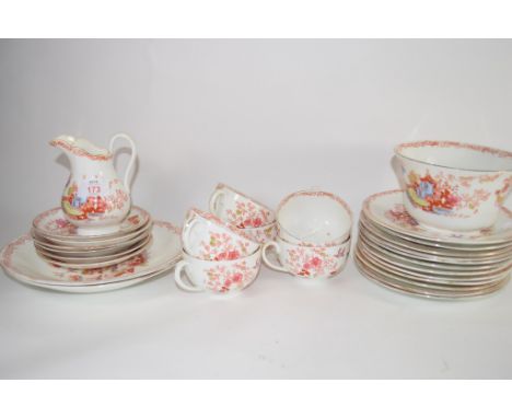 LATE 19TH CENTURY STAFFORDSHIRE TEA SET INCLUDING SIX CUPS, SAUCERS, SERVING PLATES ETC
