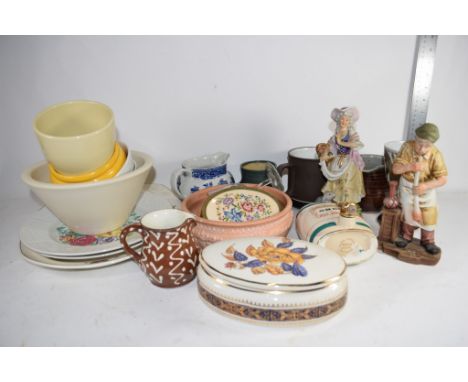 CERAMIC WARES, SLIP DECORATED POT, BLUE AND WHITE POT, SOME SERVING DISHES ETC