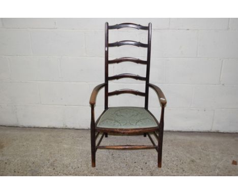 EARLY 20TH CENTURY LADDER BACK OAK BEDROOM CHAIR, HEIGHT APPROX 102CM