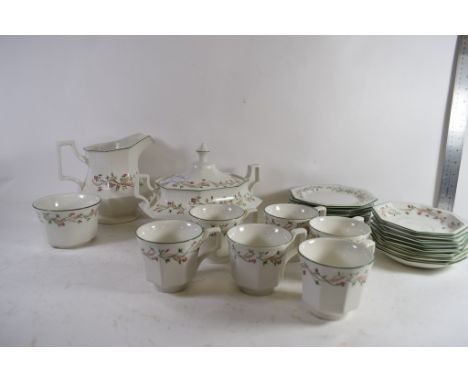 TEA WARES MADE BY JOHNSON COMPRISING SIX CUPS, SAUCERS, TEA POT ETC