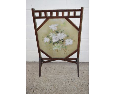 FIRE SCREEN WITH EMBROIDERED FLORAL DESIGN, APPROX 60CM