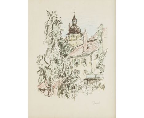 FRANK, FRANZ (Kirchheim u.T. 1897-1986 Marburg a.d.L.), "Kirchheim unter Teck", Blick über Häuserdächer auf die Evangelische 