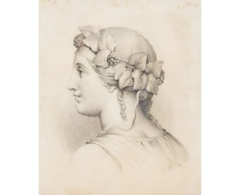 PIERI, E. ? (undeutlich signiert, italienienische/r Künstler/in 19. Jh.), "Profilportrait einer Bacchantin", junge Frau mit E